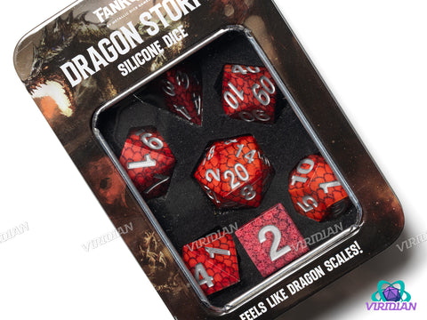 Dragon Storm Silicone Scale Dice (Red) | Silicone Dice Set (7)