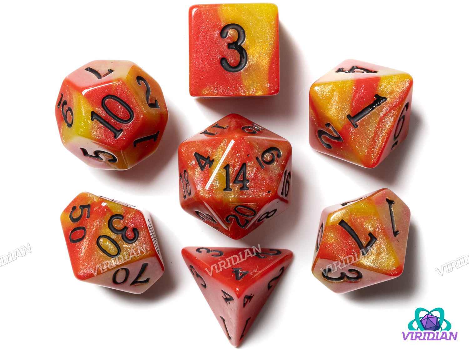 Inferno V2 |  Fireball Red & Orange Acrylic Dice Set (7)