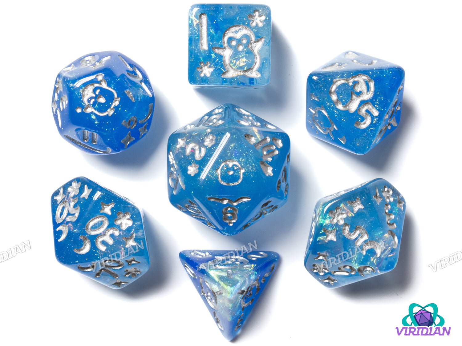 Ice Cold Penguins: Blue Ocean | Resin Polyhedral Dice (7)