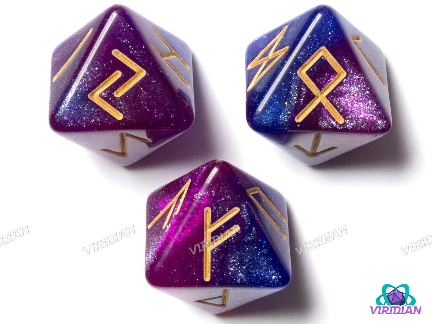 Elder Futhark Runes: Blue & Purple (3D8) | Resin Polyhedral D8 Dice (3)