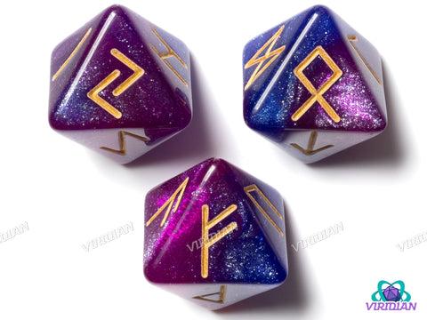 Elder Futhark Runes: Blue & Purple (3D8) | Resin Polyhedral D8 Dice (3)