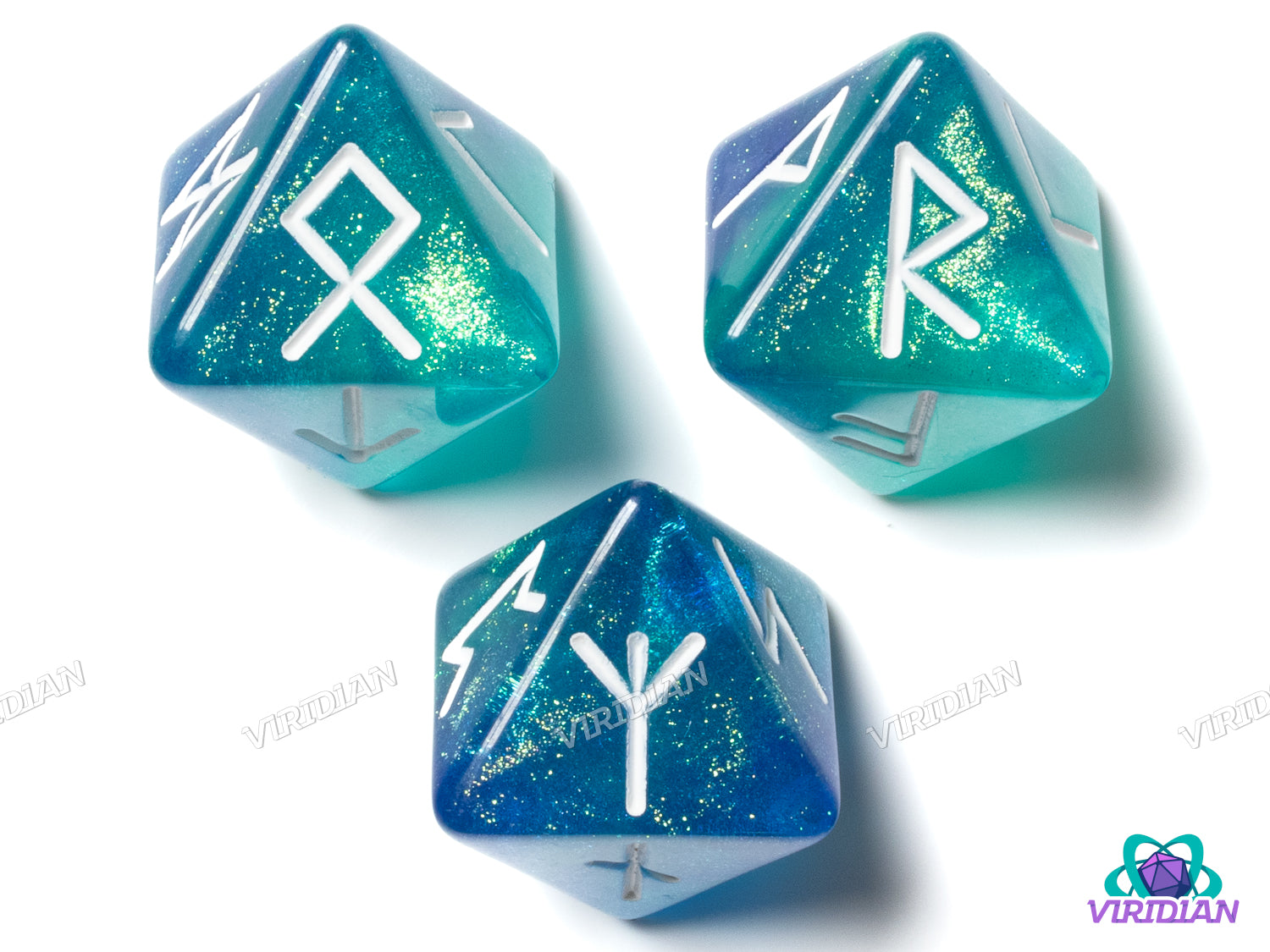 Elder Futhark Runes: Blue & Teal (3D8) | Resin Polyhedral D8 Dice (3)