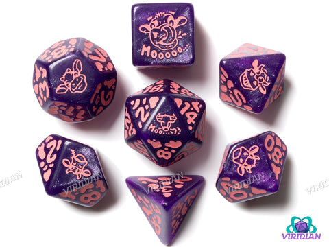 Cow Dice Set: RaMOOna | Acrylic Polyhedral Dice (7)