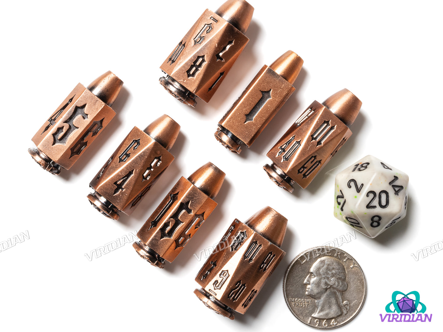Gothic Nuclear Rounds (Gold) | Metal Polyhedral Dice (7)
