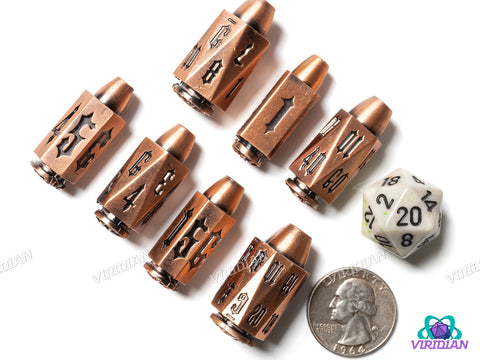 Gothic Nuclear Rounds (Gold) | Metal Polyhedral Dice (7)