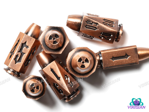 Gothic Nuclear Rounds (Gold) | Metal Polyhedral Dice (7)