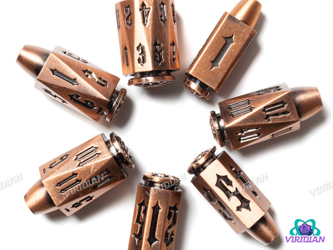 Gothic Nuclear Rounds (Gold) | Metal Polyhedral Dice (7)