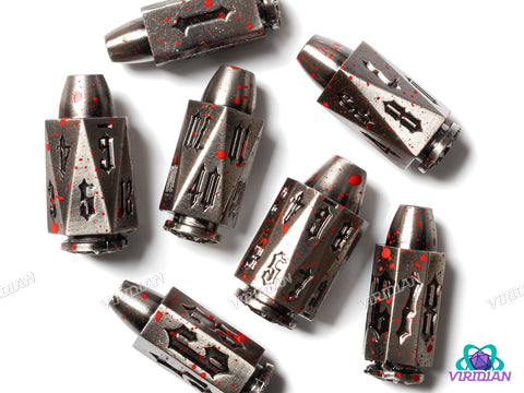 Gothic Nuclear Rounds (Silver Bloody) | Metal Polyhedral Dice (7)