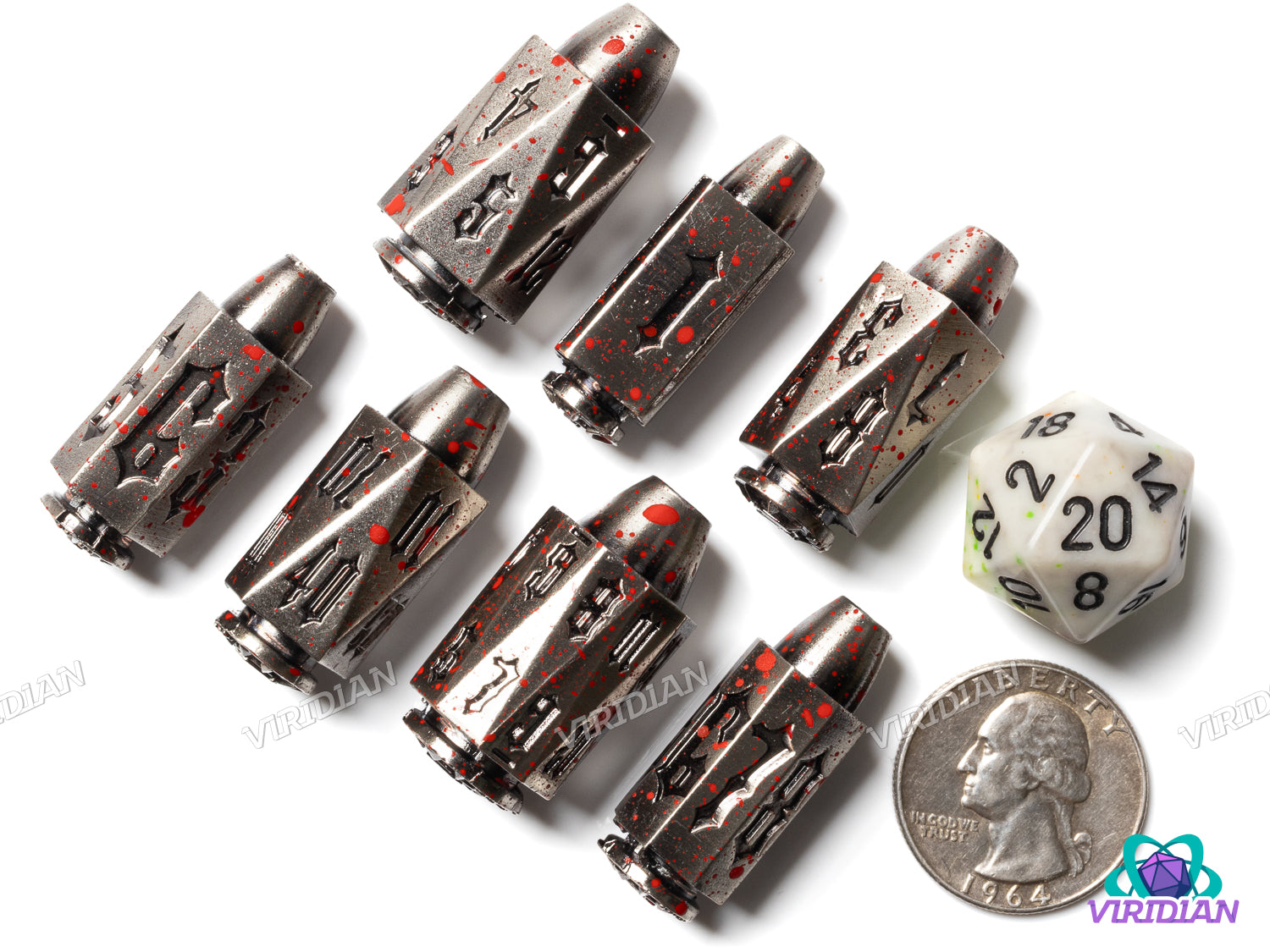 Gothic Nuclear Rounds (Silver Bloody) | Metal Polyhedral Dice (7)
