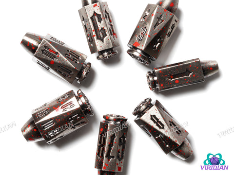 Gothic Nuclear Rounds (Silver Bloody) | Metal Polyhedral Dice (7)
