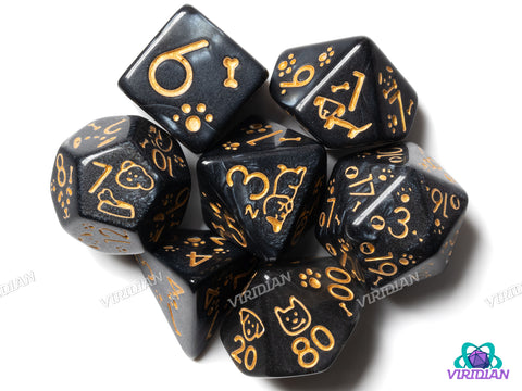 Cute Dogs: Black & Gold | Acrylic Polyhedral Dice (7)