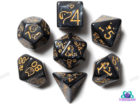 Cute Dogs: Black & Gold | Acrylic Polyhedral Dice (7)