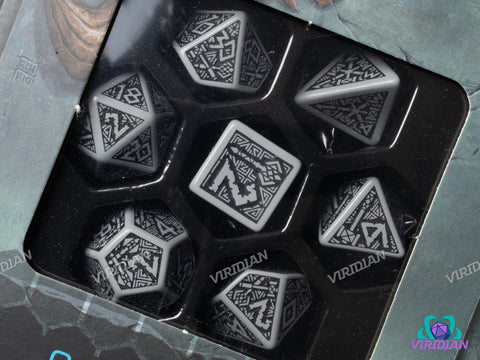 Dwarven (Gray & Black) | Q Workshop Dice Set (7) | Q Workshop