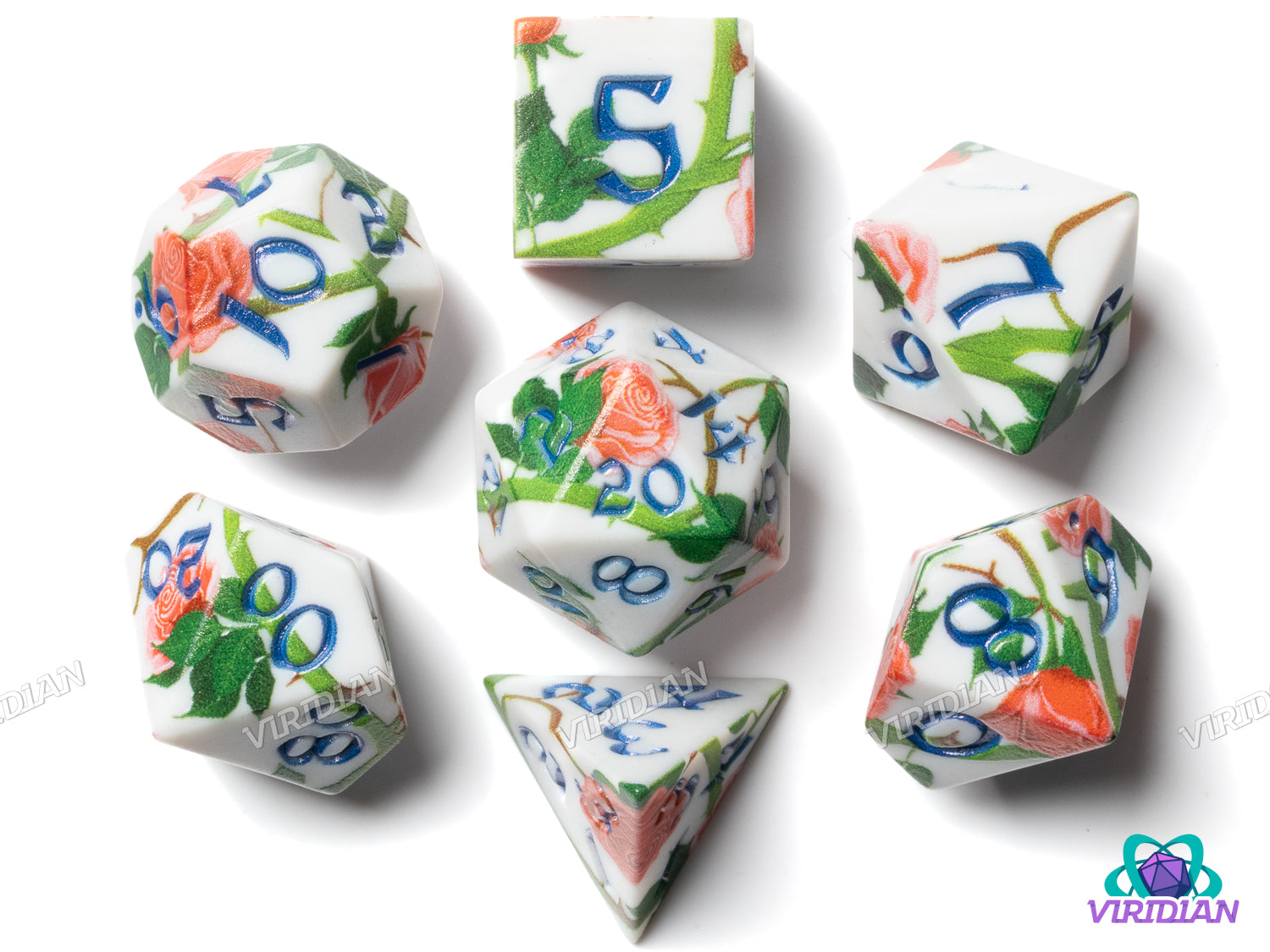 Full Art Dice Set™: Roses | Acrylic Polyhedral Dice (7)