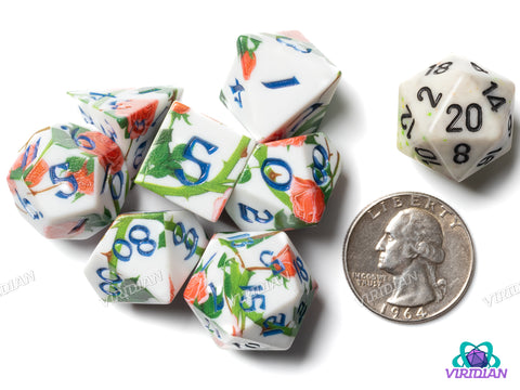 Full Art Dice Set™: Roses | Acrylic Polyhedral Dice (7)