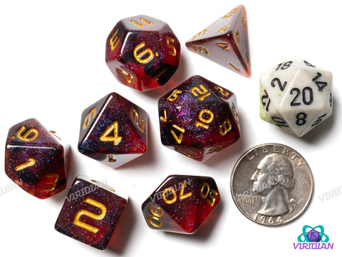 GALAXY: Red Cosmos (Gold) | Resin Polyhedral Dice Set (7)