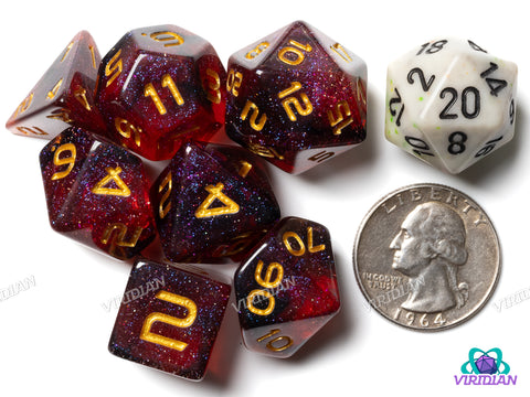 GALAXY: Red Cosmos (Gold) | Resin Polyhedral Dice Set (7)
