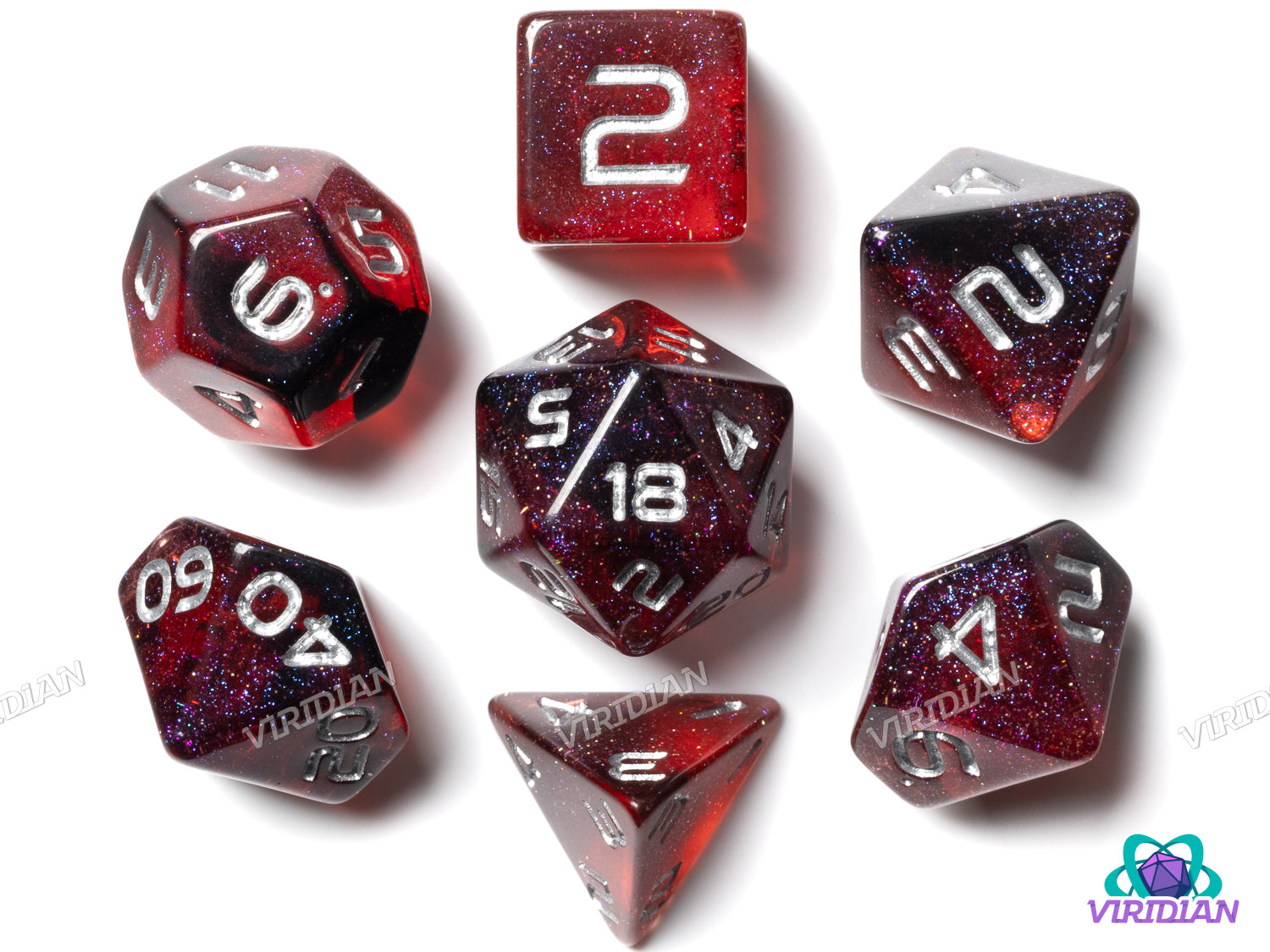 GALAXY: Red Cosmos (Silver) | Resin Polyhedral Dice Set (7)