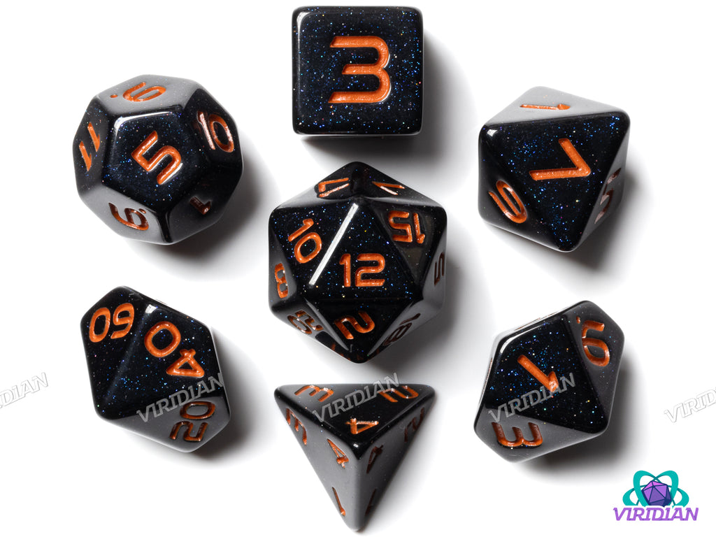 GALAXY: Starfall (Orange) | Space-Themed | Resin Polyhedral Dice Set (7)