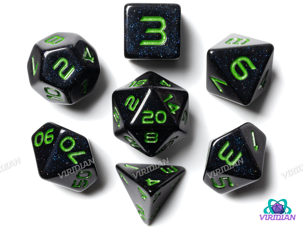 GALAXY: Starfall (Green) | Space-Themed | Resin Polyhedral Dice Set (7)