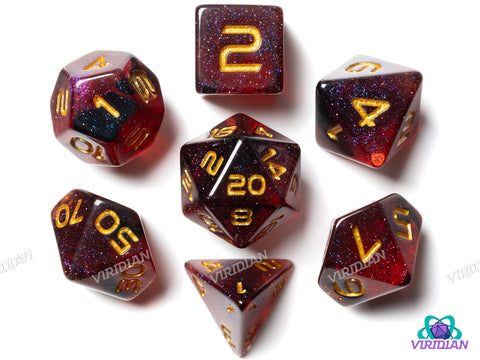 GALAXY: Red Cosmos (Gold) | Resin Polyhedral Dice Set (7)