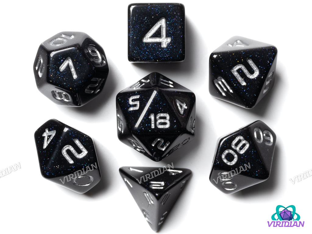 GALAXY: Starfall (Silver) | Space-Themed | Resin Polyhedral Dice Set (7)