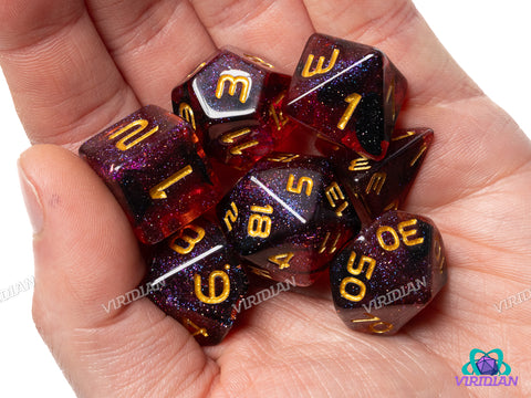 GALAXY: Red Cosmos (Gold) | Resin Polyhedral Dice Set (7)
