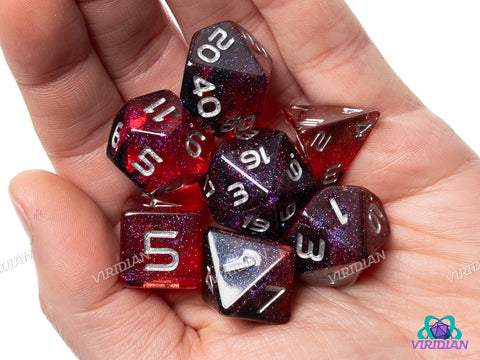 GALAXY: Red Cosmos (Silver) | Resin Polyhedral Dice Set (7)