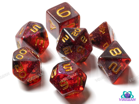GALAXY: Red Cosmos (Gold) | Resin Polyhedral Dice Set (7)