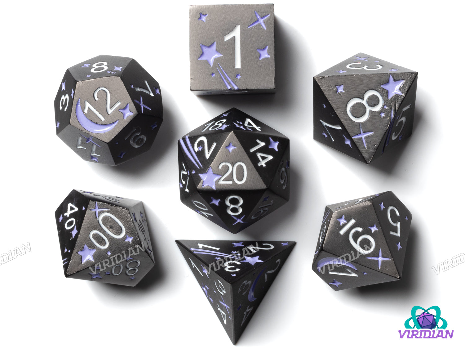 Starcrossed (Purple, Dark Silver) | Metal Dice (7)
