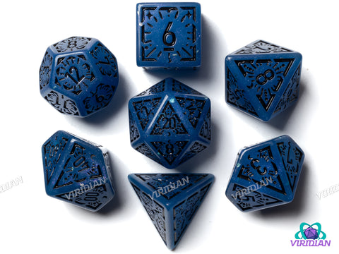 Blue Night Stars (Glitter) | Acrylic Polyhedral Dice (7)