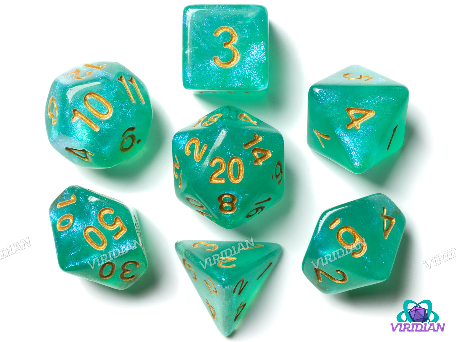 Teleportation Circle | Light Blue Shimmery Acrylic Dice Set (7) | Dungeons and Dragons (DnD)
