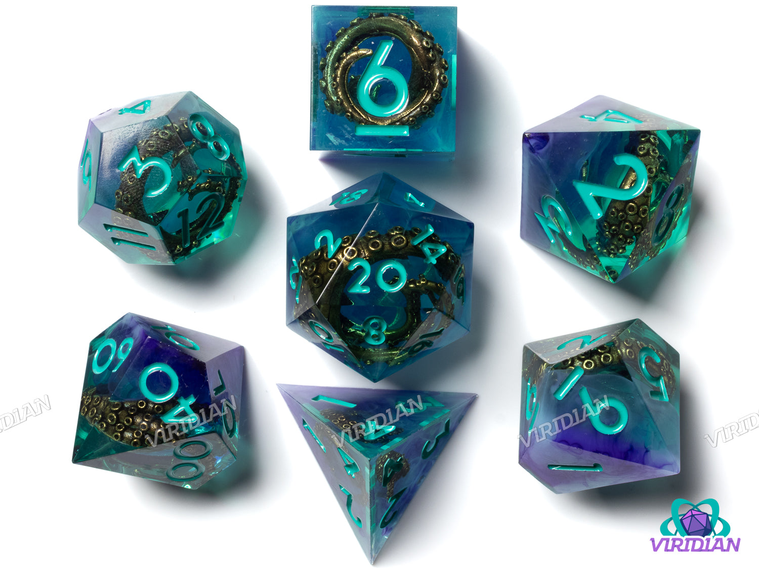 Octopus: Teal & Purple | Resin Polyhedral Dice (7)