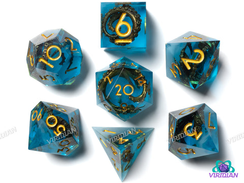 Octopus: Blue & Gold | Resin Polyhedral Dice (7)