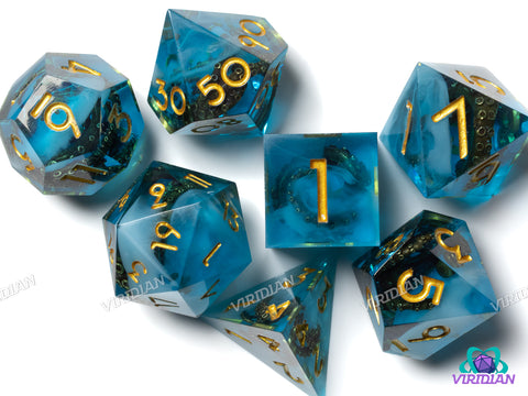 Octopus: Blue & Gold | Resin Polyhedral Dice (7)