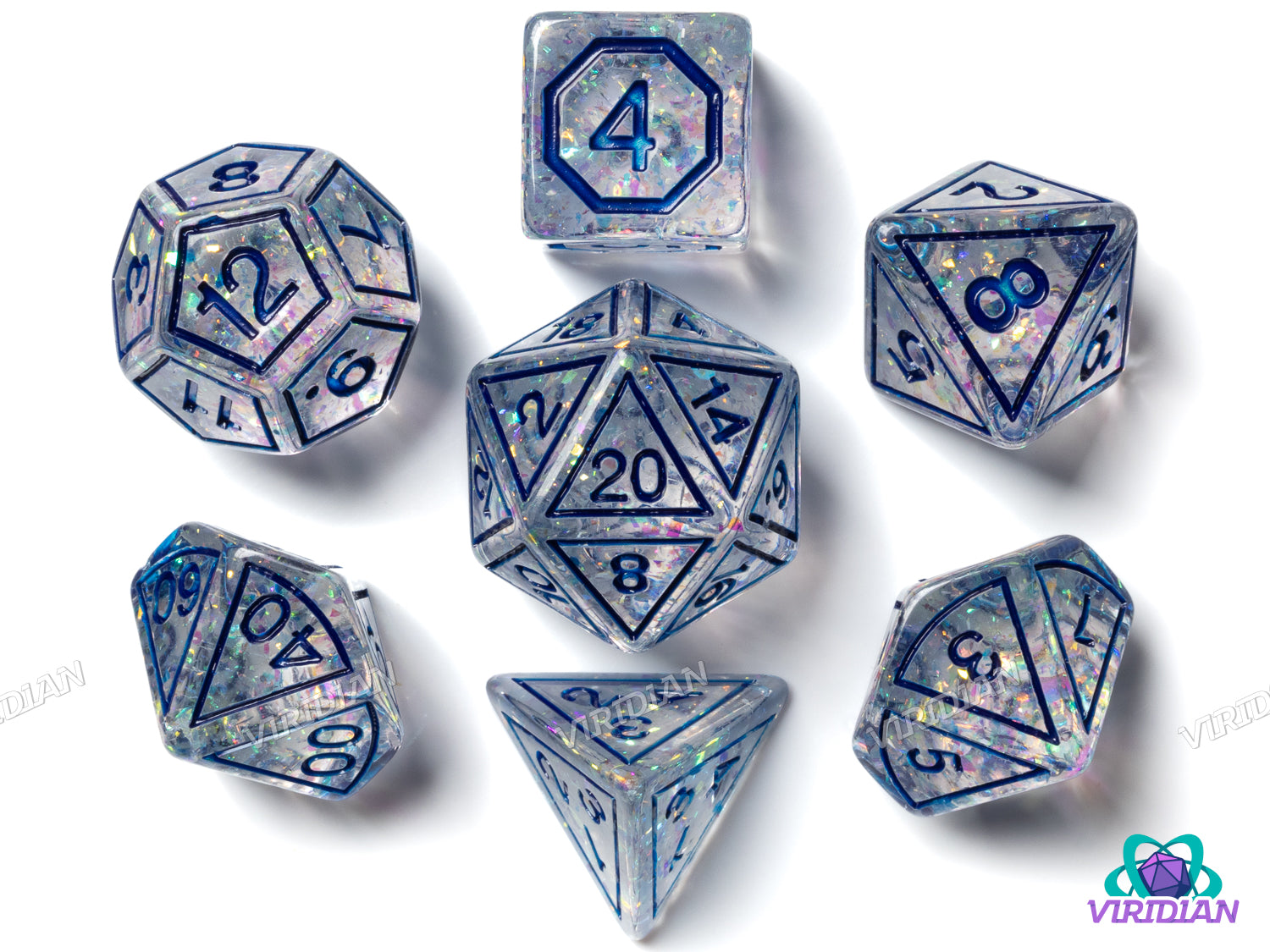 Clear & Blue Magic Stone | Resin Polyhedral Dice (7)