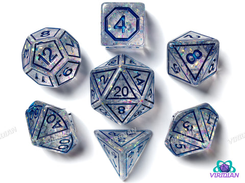 Clear & Blue Magic Stone | Resin Polyhedral Dice (7)