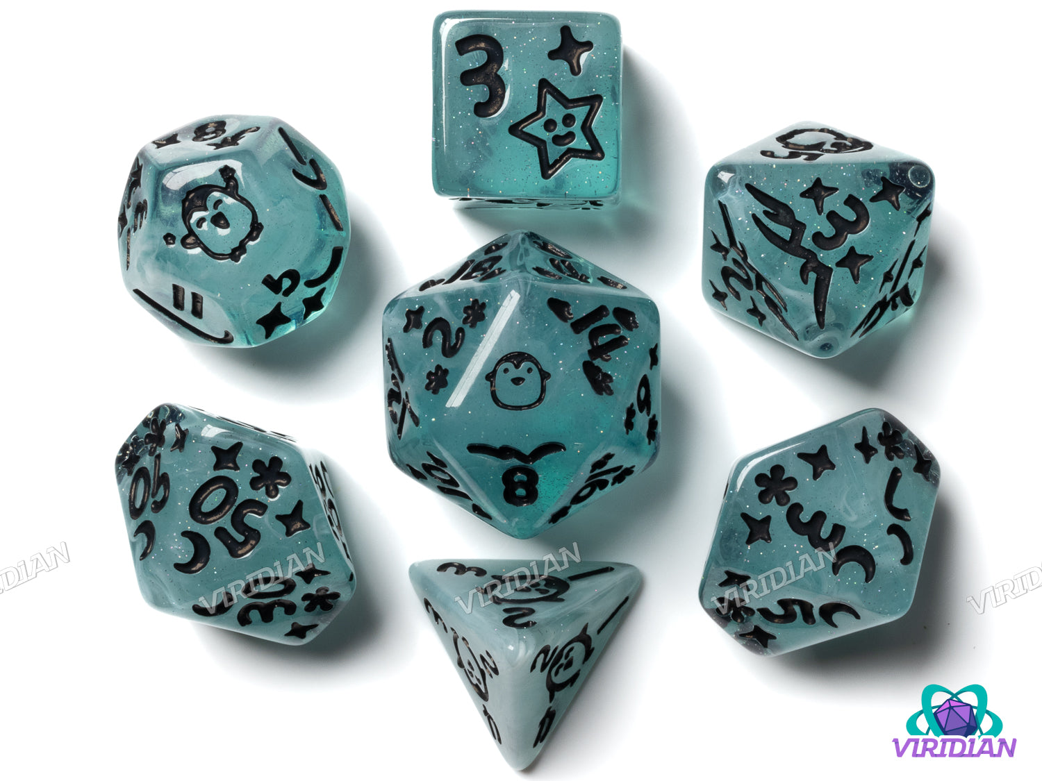 Ice Cold Penguins: Light Teal | Resin Polyhedral Dice (7)