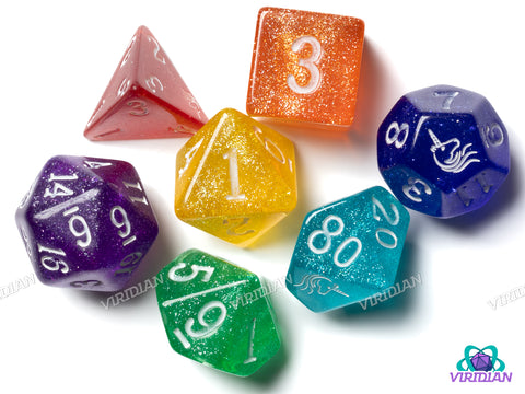 Rainbow Unicorn Assault V2 | Glitter Acrylic Dice Set (7) | Dungeons and Dragons (DnD)