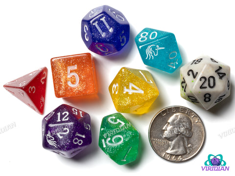 Rainbow Unicorn Assault V2 | Glitter Acrylic Dice Set (7) | Dungeons and Dragons (DnD)