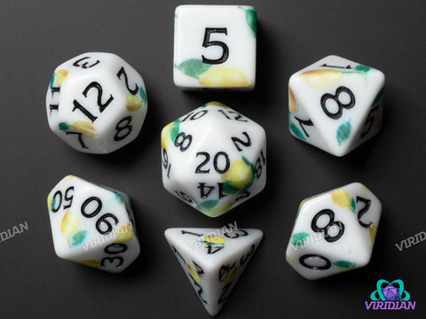 Just Lemons (Matte Print) | Acrylic Polyhedral Dice (7)