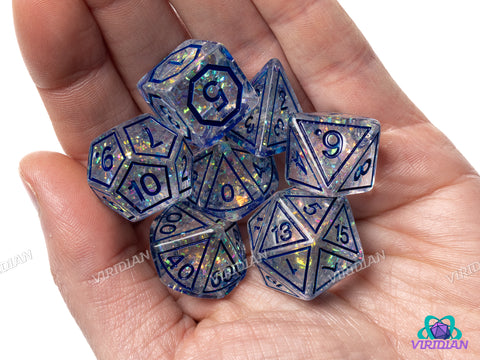 Clear & Blue Magic Stone | Resin Polyhedral Dice (7)
