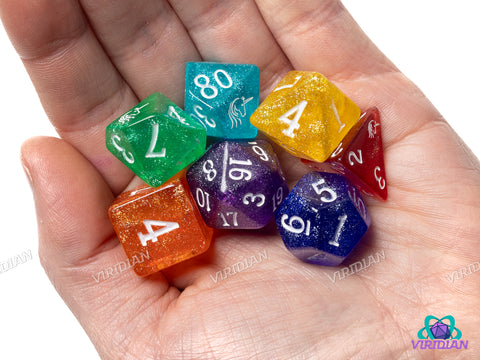 Rainbow Unicorn Assault V2 | Glitter Acrylic Dice Set (7) | Dungeons and Dragons (DnD)