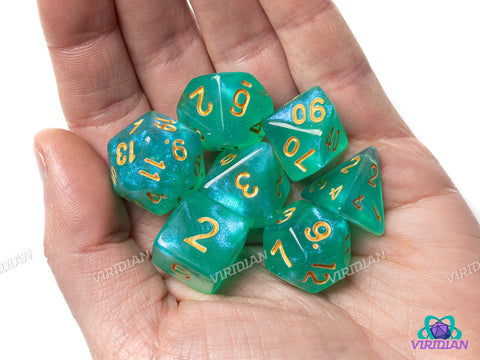 Teleportation Circle | Light Blue Shimmery Acrylic Dice Set (7) | Dungeons and Dragons (DnD)