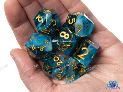 Octopus: Blue & Gold | Resin Polyhedral Dice (7)