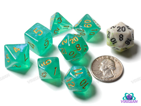 Teleportation Circle | Light Blue Shimmery Acrylic Dice Set (7) | Dungeons and Dragons (DnD)