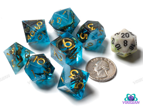 Octopus: Blue & Gold | Resin Polyhedral Dice (7)