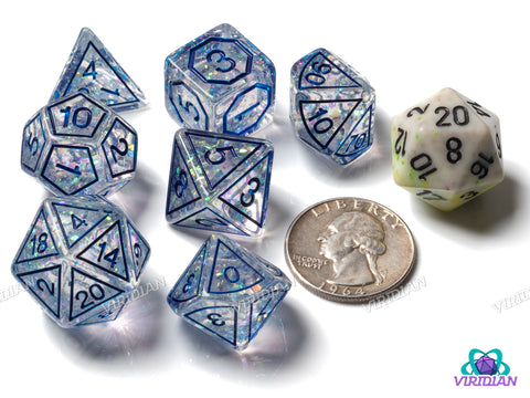 Clear & Blue Magic Stone | Resin Polyhedral Dice (7)