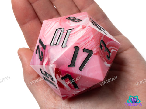 Pink & Black Behemoth (D20) | Swirled, 55mm, Sharp-Edge Giant Acrylic D20 Die (1)