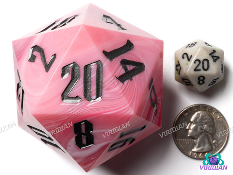 Pink & Black Behemoth (D20) | Swirled, 55mm, Sharp-Edge Giant Acrylic D20 Die (1)